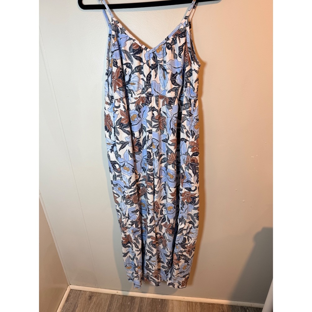 Old Navy Maternity Blue Floral Linen Blend Wide Leg Jumpsuit Tie Strap Medium - Picture 8 of 10
